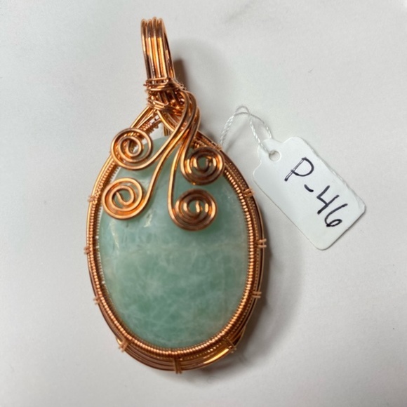 P-46 🖤 Amazonite Gemstone Crystal copper Wire Wrapped Pendant Necklace - Picture 6 of 6